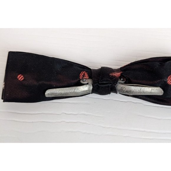 Clip-On Bow Tie Vintage Royal Rust Resistant black polka dots 5" - Picture 6 of 6